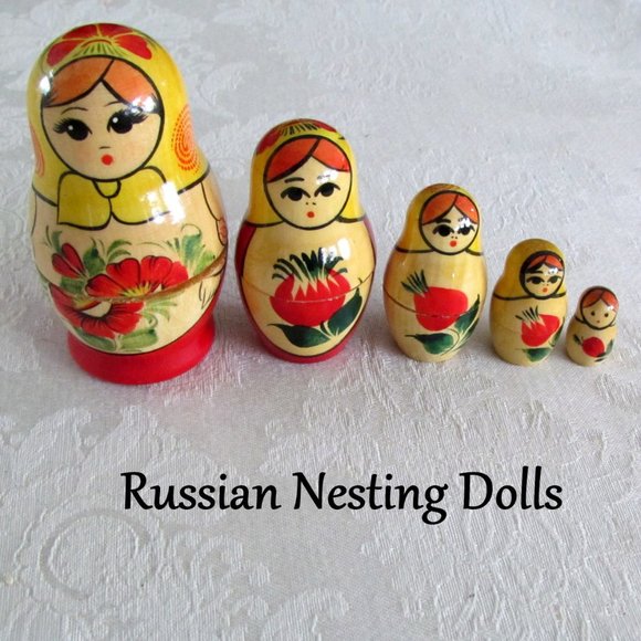 Unmarked Other - RUSSIAN NESTING DOLLS, MATRYOSHKA WOODEN DOLLS THAT FIT INSIDE EACH OTHER